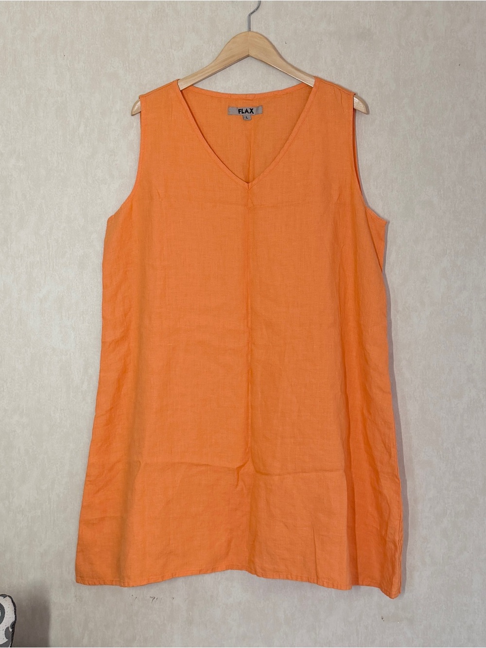 FLAX Women’s 100% Linen Sleeveless A-Line Dress Lagenlook in Apricot Orange L - Picture 3 of 12